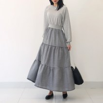 퍼니걸스 밴딩 체크 롱 원피스