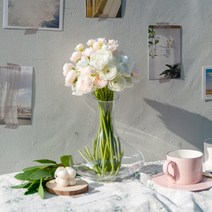이즈휴 조화 홈 플라워 라넌큘러스 18p + 유칼리툽스 2p 세트, 피치 + 화이트