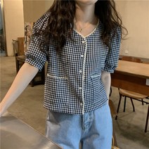하인즈 체크 반팔 블라우스