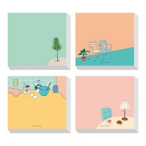 콤마비 메모왕 일러스트 메모지 4종 세트, 키친, 의자, 화병탁자, 티타임, 1세트