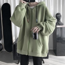 남성용 투컬러 후드끈 캐주얼 오버핏 후드집업