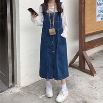 레몬소울 빅사이즈 아우 포켓 데님 멜빵 원피스