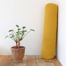 누블 피그먼트 워싱 와플 순면 원형 바디필로우 커버, 머스터드