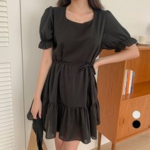 베러스윗 여성용 스퀘어넥 캉캉 반팔 미니 원피스