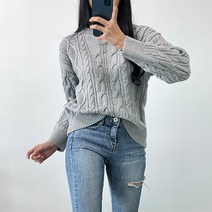 오오엘 여성용 램스울 꽈배기 울 플러드 라운드 니트