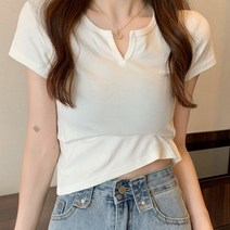선빛정보통신 여성용 비엔 힙한 언발 베이직 브이넥 무지 티셔츠