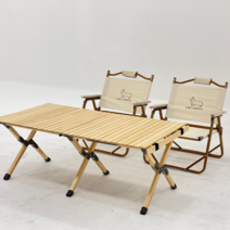 NABI CAMPING 브라운 접이식 의자 우드 테이블 캠핑 세트, 테이블+의자2P