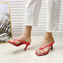 여성용 라인업슈 수제 스퀘어토 쪼리 뮬 힐 7cm P307