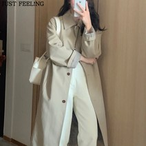 JUST FEEL!NG 가을 맥코트 여성 롱코트 블랙 무지 싱글 버튼 롱 트렌치 자켓 포켓 박시 아우터 코트