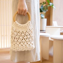 솜씨키트 우드링 가방 마크라메 뜨개 미니 손뜨개 DIY 동영상 제공 패키지 세트, 베이지