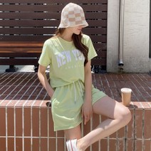 오팔센치 여자 여름 NY 뉴욕 트레이닝세트 반팔 반바지 쭈리 츄리닝 키작녀 운동복 상하세트