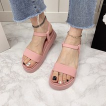 바이린 푹신 발편한 통굽 캐주얼 스트랩 버클 키높이 샌들 4cm