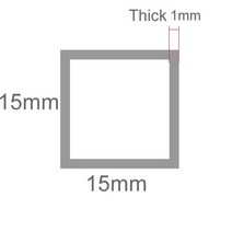 알루미늄 아연 사각 파이프 합금 튜브 프로파일 15x15mm 두께 1mm 2mm 직사각형 모델 브래킷 장식 재료, 15x15x1+30, 15x15x1+30