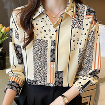 블루아이즈 가을 여성 레오파드 프린트 쉬폰 셔츠