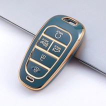 보니하우스 현대 자동차 신형 스마트키 차키 케이스 홀더 키링, 단품 케이스(키링제외), 5버튼 그린그레이