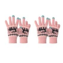 나야스타일 방한 루돌프 자수 스마트폰 터치 털 장갑 DM-1 2P, 4.핑크