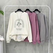 행복여 [가을신상무배]모던 플라워 레터링 루즈핏 맨투맨 티셔츠