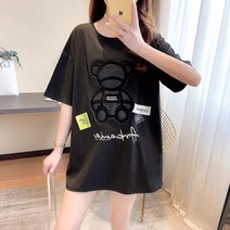 슬라브 브이넥 세미크롭 브라 크롭 반팔 티 티셔츠 여성 하라주쿠 걸스 플러스 오버 사이즈 탑스 오넥 루즈 여름 자수 베어 화이트 블랙