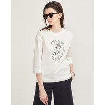 23SS 화이트 프린트배색 면 7부소매티셔츠 HSTS3B201WT