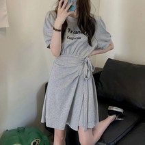 캐주얼 데일리 A라인 퍼프소매 랩스타일 원피스