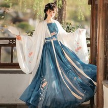 중국 무협 영화 서몽기함유교한한복여중학도 제허리저고리의 전통 자수선기함유사복춘하녀, 01 화이트+ 네이비 3m 밑단, 01 S