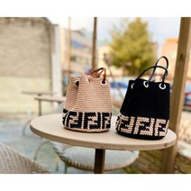 애시드 손뜨개 [코바늘 DIY ] 면사 F 백 / 코바늘 가방 / 뜨개 가방, 블랙(베이지)