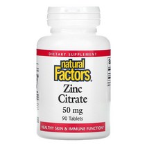 내추럴 팩터스 Natural Factors 구연산 아연 50mg 정제 90정, 1개