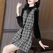실크 원피스 겨울 가을 옷 작은 키 빅사이즈 뱃살가리기 슬림핏 체크 패치워크 골드 2707223107