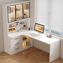 학생 공부 책장결합수납 일체형 책상 게이밍 컴퓨터 ㄱ자 코너 파티션 탁자, 화이트(A)