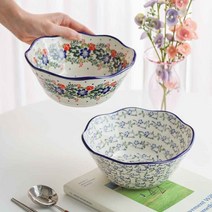 몬즈 분즐라우 폴란드풍 도자기 플리츠 면기 2p 세트, 피코크+블루데이지