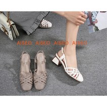 AISEO 여성 빅사이즈 큐티디자인 슬림라인 미들굽 단화 샌들 C5056