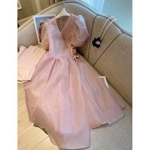 Lsnow 고급 핑크 Organza 드레스 여성 여름 기질 서양식 나이 감소 프랑스어 드레스 요정 슈퍼 요정 모리