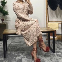 브이와이 여성 외출룩 꽃잎 스트랩 골져스 카라 롱원피스
