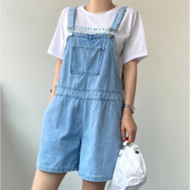 [엘샾] 여성데님 반바지 청멜빵바지