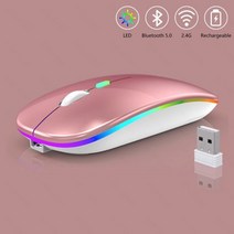 무선 마우스 블루투스 충전식 마우스 울트라 씬 무소음 LED 컬러풀한 백라이트 게임용 마우스 아이패드 컴퓨터 노트북 pc용, CHINA, Rosegold LED