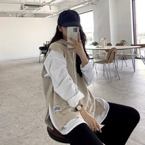 데일리앤 여성 가을 쭈리 코튼 레이어드 후드 베스트 프루브
