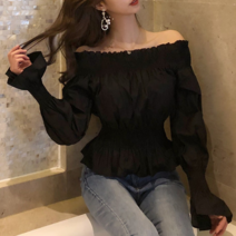 르엠마 블루벨 프릴 스모크 오프숄더 봄 블라우스