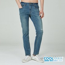 잠뱅이 남성 쿨맥스 그린칼라 캣시와 X-ray 구제 워싱 데님 AJ2DSG33-LB