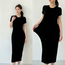 퍼니걸스 9972 슬림 라운드 골지 반팔 롱 여성 원피스 여성의류