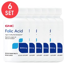 GNC [6개 SET] 엽산 800mcg 100정 (타블렛) Folic Acid 800mg 100tabs, 1개