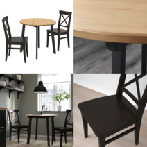 이케아 2인용 식탁세트 GAMLARED 감라레드/INGOLF 잉올프 테이블+의자2 라이트 앤티크 스테인/브라운블랙 85 cm