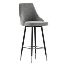 Flash Furniture 쉘리 상업용 바 높이 스툴 2개 세트 - 그레이 LeatherSoft 덮개 블랙 메탈 프레임 76.2cm(30인치) 크롬 발 및 발판 364368