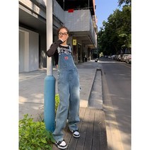 멜빵바지 반짝 이는 플래시 레트로 데님 여성 2023 새로운 봄 루즈핏스트레이트 와이드 점프 슈트 점프수트