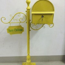 우편함 빈티지 열쇠 철제 우체통 야외 설치 전원 단독 주택 빌라 노란 블랙 스탠드 대형, 노란색