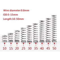 스프링 와이어 직경 0.8mm 스테인레스 스틸 마이크로 소형 압축 10 개 5mm/6mm/7mm/8mm/9mm/10mm/12mm/14mm 길이 10-50mm, 02 15mm