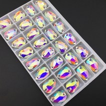 모든 크기 눈물 방울 유리 모조 다이아몬드에 바느질 배 크리스탈 ab 색상 플랫 백 돌, 13x18mm 12pcs
