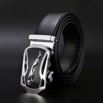 해외 남성용 금속 럭셔리 브랜드 자동 버클 가죽 벨트 비즈니스 캐주얼 스트랩 ZDP001A222742, 105 CM, Sliver Leopard B