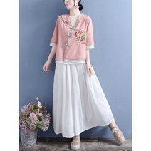 개량한복여자 여성한복 여름 치마 중년 제주도 승복, 퍼플 상의 2XL 65-75키로