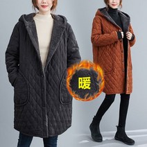 중여성 엄마옷 50대 여성 빈티지 누빔 체크 도톰한 코튼 자켓 0 오버사이즈 중간 길이 벨벳