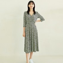 프롬코 여성 세이지 플라워 브이넥 셔링 랩원피스 FRC164